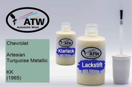 Chevrolet, Artesian Turquoise Metallic, KK (1965): 20ml Lackstift + 20ml Klarlack - Set, von ATW Autoteile West.